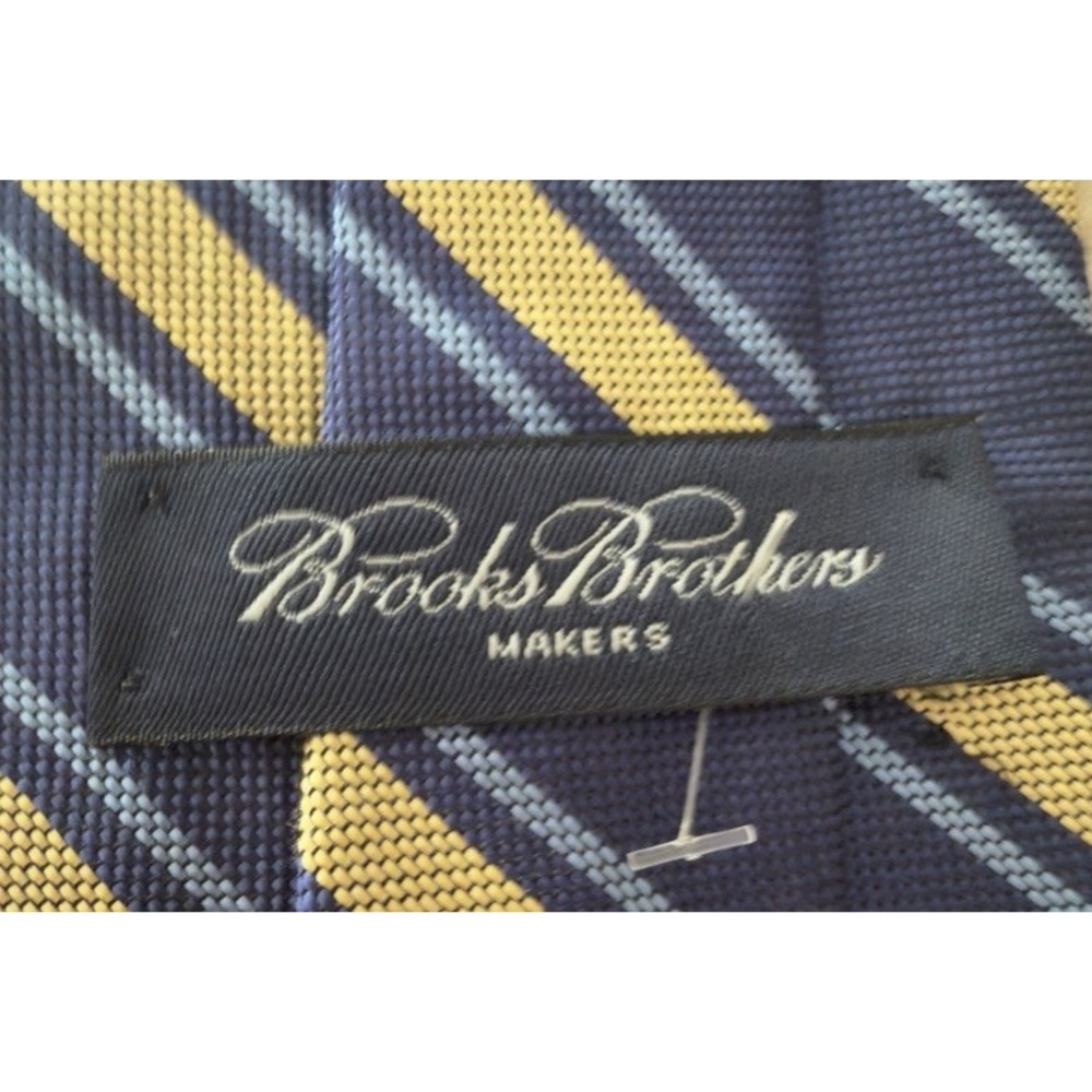 Brooks Brothers Makers Men's Tie Navy Gold Blue Striped Preppy Ivy League Tie - Picture 3 of 3